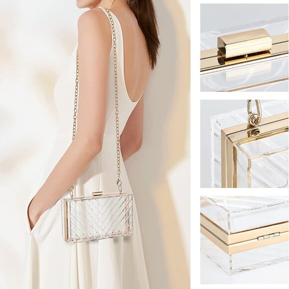 Clear Purses For Women Acrylic Clear Clutch Bag Stadium Approved - Picture 4 of 7